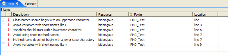 Tasks (erreurs et avertissements PMD)