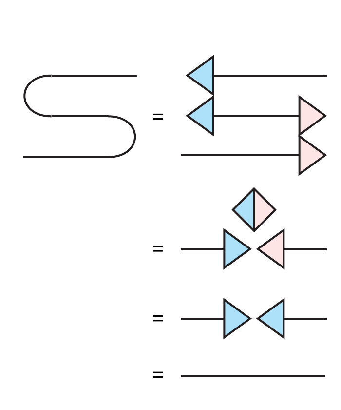 A colored tensor-network derivation showing the snake equation simplifying to a straight identity wire.